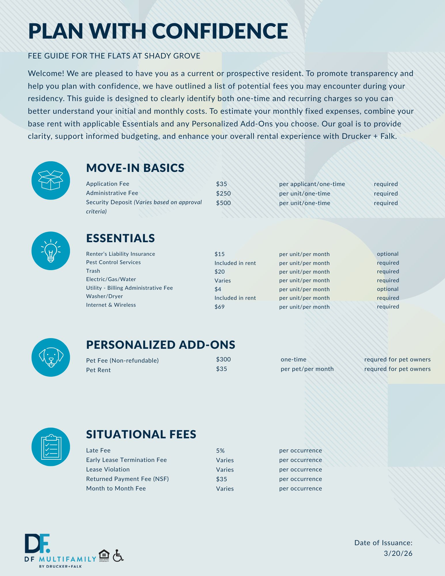 Fee Guide for Flats at Shady Grove - Please call our leasing office for more details